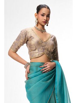 Swtantra - Women Floral Gold Sabya Cotton Grey Blouse