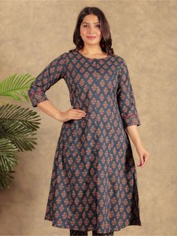 ARAMYA - Women Blue Soft Cotton A-Line Ajrakh Print Kurta