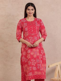 ARAMYA - Women Orange Soft Cotton Straight Bandhani Print Kurta