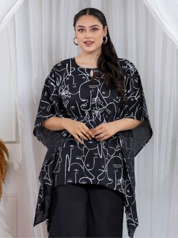 ARAMYA - Women Black Soft Cotton Abstract Print Kaftan