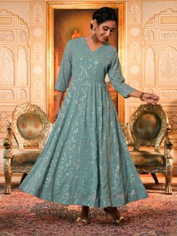 ARAMYA - Women Green Georgette Embroidered Kurta