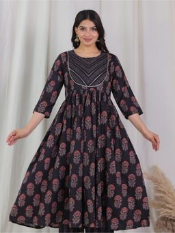 ARAMYA - Women Brown Soft Cotton Floral Print Kurta