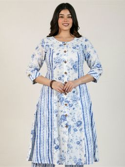 ARAMYA - Women White Soft Cotton A-Line Floral Print Kurta