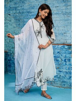 Biba - Off White Organza Floral Printed Unstitched Suit (Set of 3)