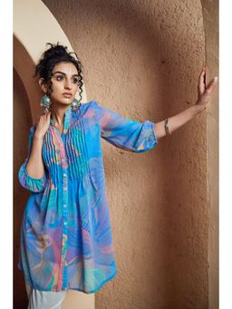 Biba - Blue Polyester Straight Short Kurti with Inner (Set of 2)