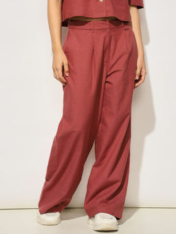 ONLY - Maroon Linen Blend Trouser