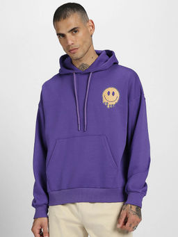 VEIRDO - Mens Oversize Purple Fleece Hooded Neck Graphic Comfortable & Stylish Hoodie