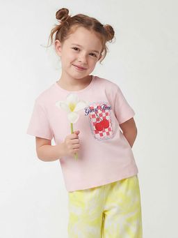 United Colors of Benetton - Boxy Fit Round Neck Graphic Print T-Shirt Pink