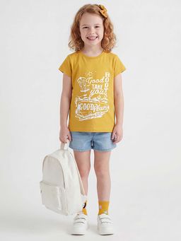 United Colors of Benetton - Regular Fit Round Neck Printed T-Shirt Yellow