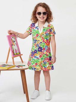 United Colors of Benetton - Multi-Color Regular Fit Johny Collar Floral Polo Dress