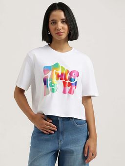 United Colors of Benetton - White Round Neck Typography Printed T-Shirt