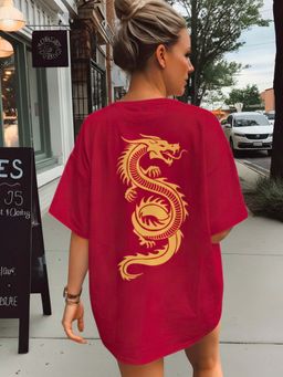 Oh Rare - Women Maroon Oversized Drop Shoulder Cotton Print T-Shirt