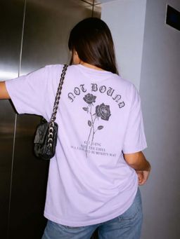 Oh Rare - Women Purple Printed Drop Shoulder Cotton Oversized T-shirt