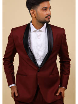 HILO DESIGN - Burgundy Designer Tuxedo Blazer with Trousers