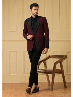 HILO DESIGN - Radiante Maroon Embroidered Blazer and Trousers