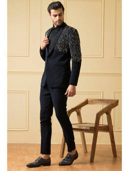 HILO DESIGN - Brillante Blue Embroidered Blazer and Trousers