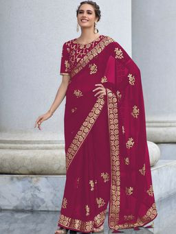 Odette - Pink Shimmer Sequins Embroidery Saree with Unstitched Blouse