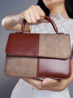 Haute Sauce - Women's The Check-Block Handbag with Detachable Strap - Brown