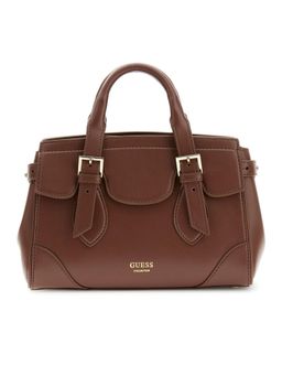 Guess - Women Solid Chocolate Sofia Satchel Bag with Detachable Strap