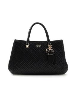 Guess - Women Quilted Black Sally Triple Comp Satchel Bag with Detachable Strap