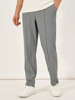 Styli - Men Grey Solid Pintuck Detail Slim Fit Smart Trouser