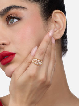Zaveri Pearls - Gold Tone Cubic Zirconia Contemporary Adjustable Ring