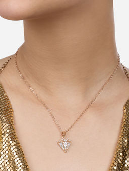 Zaveri Pearls - Rose Gold Tone Cubic Zirconia Diamond Shape Pendant and Chain