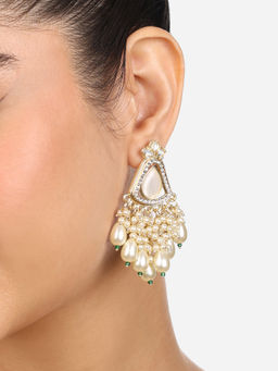 Zaveri Pearls - Gold Tone Stone Cluster Beads Austrian Diamonds Drop Earrings