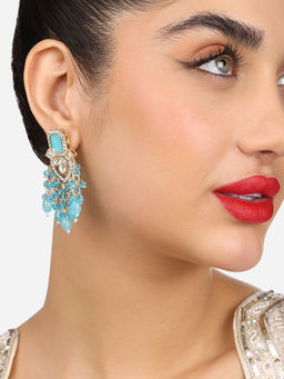Zaveri Pearls - Turquoise Blue Stone Cluster Austrian Diamonds Drop Earrings
