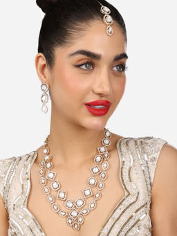 Zaveri Pearls - Gold Tone Diamonds Bridal Necklace Earring Maangtikka Set