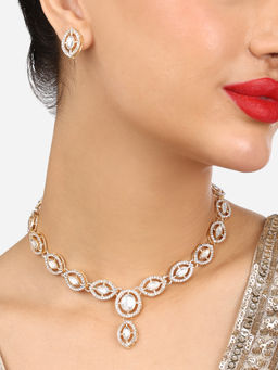 Zaveri Pearls - Gold Tone Austrian Diamonds & Stones Necklace & Earring Set