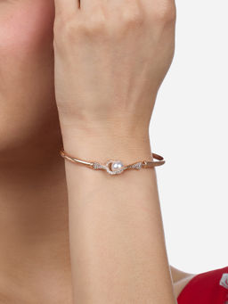Zaveri Pearls - Rose Gold Cubic Zirconia Contemporary Kada Brass Bracelet