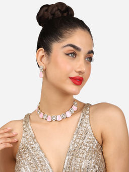 Zaveri Pearls - Pink Stones Dazzling Austrian Diamonds Necklace & Earring Set