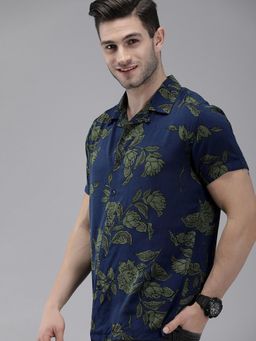 The Bear House - Men's Blue Hawaiian Printed Short Sleeves Shirt