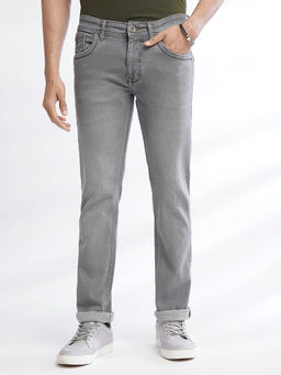 Greenfibre - Mens Light Grey Cotton Stretch Slim Fit Washed Jeans