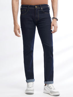 Greenfibre - Mens Navy Blue Slim Fit Cotton Stretch Washed Jeans