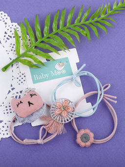 Baby Moo - Floral Rubber Bands Hair Accessories 3 Pcs - Pink