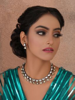 Ruby Raang Studio - Dual Tone Kundan Neckpiece with Earrings