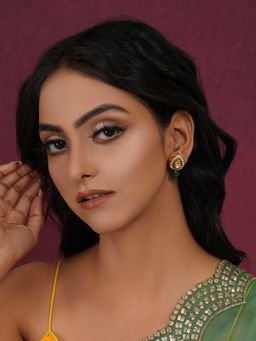 Ruby Raang Studio - Emerald Stone Kundan Drops