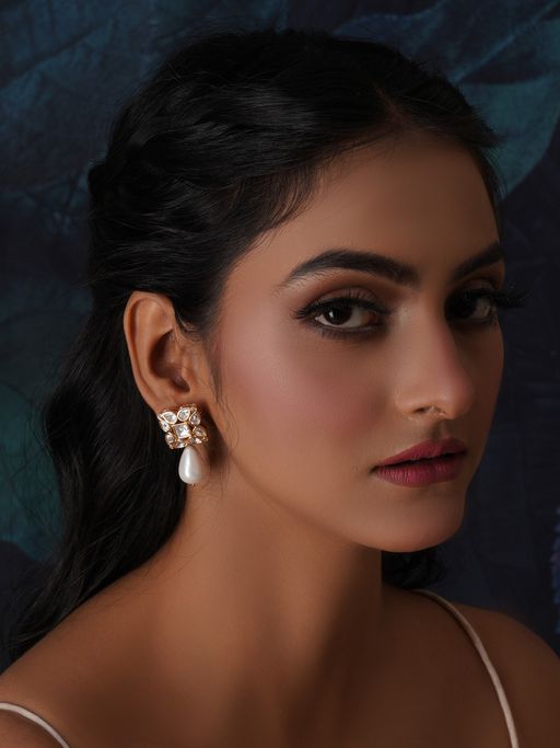 Ruby Raang Studio Kundan Studs with Pearl Drop