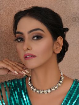 Ruby Raang Studio - Mixed Cut Dual Tone Kundan Neckpiece