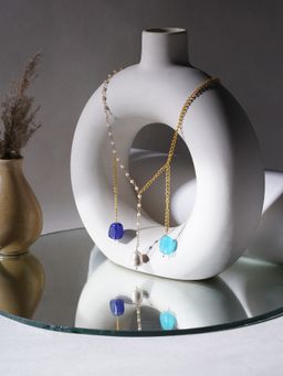 Ruby Raang Studio - Long Multi Stone and Gold Chain Neckpiece