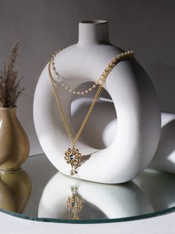 Ruby Raang Studio - Layered Kundan and Pearl Gold Neckpiece