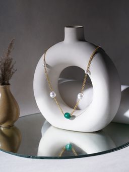 Ruby Raang Studio - Layered Pearl and Emerald Neckpiece