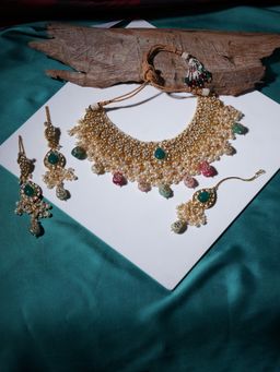 Ruby Raang Studio - Kundan Choker with Matching Earrings and Maang Tikka