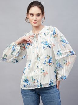 Marie Claire - Women Casual White Color Round Neck Floral Regular Top
