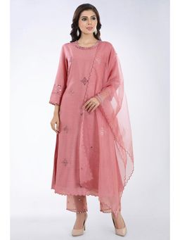Asaga - Gauhar Pink Embroidered Kurta and Pant with Organza Dupatta (Set of 3)
