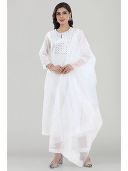Asaga - Chandi White Gota Embroidered Chanderi Kurta with Pants and Dupatta (Set of 3)