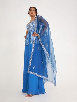 Asaga - Grace Blue top with Georgette Sharara and Organza Dupatta (Set of 3)