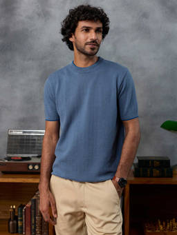 Andamen - Men Blue Pure Cotton Light Weight Crew T-Shirt